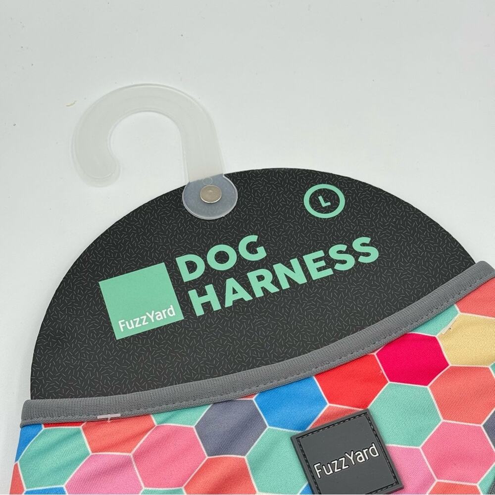 Fuzz Yard Grey Colorful Hexagon Print Adjustable Harness Dog’s Size Large - Picture 2 of 5